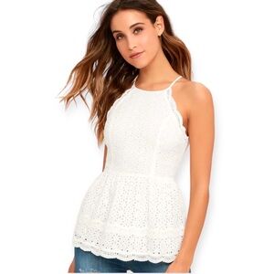 Lulu's Be True White Lace Peplum Top